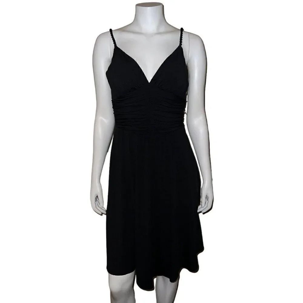 London Times Petite Vintage Women's Black Strappy Dress Braided Strap 12P NWT